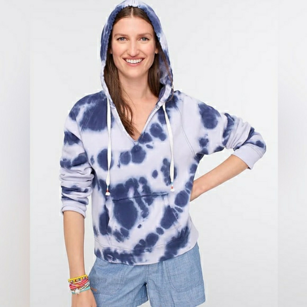 J. Crew Blue Tie Dyed Original Cotton Terry Pullover Hoodie Sweatshirt Medium